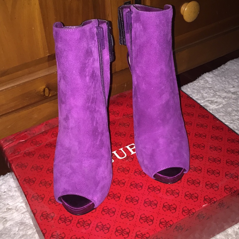 Purple guess peep toe booties